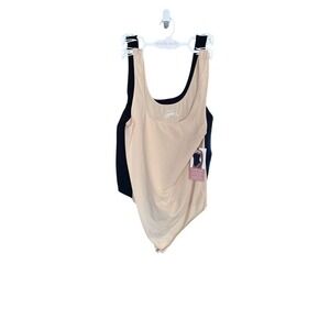 Nearly Nude Women Tank Bodysuit 2-Pack Black Beige Scoop Neck RLZ0027 Large NEW